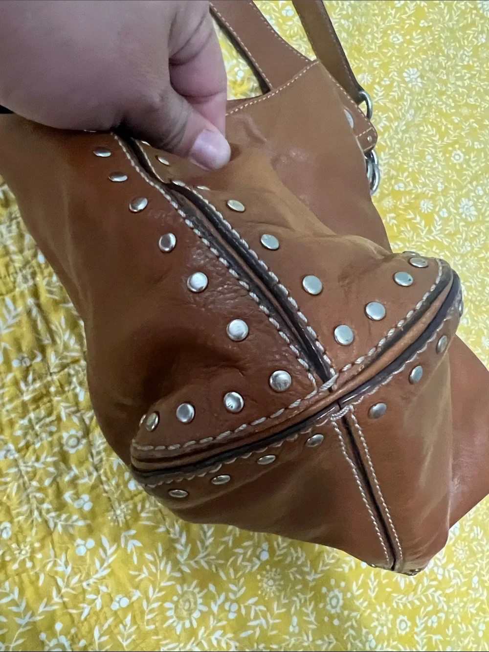 Michael Kors Cognac Leather Studded Shoulder Bag